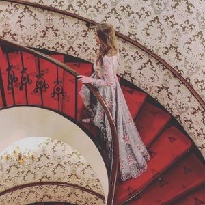 Andrea & Leo 7046 Silver Cage Hi-Low Dress Sz 8 Prom Evening Gown